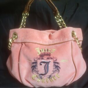 Vintage Juicy Couture Pink and Gold Shoulder Bag with Chain Straps